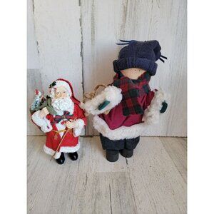 Vintage Santa Claus kid unique plaid doll figure set Xmas decor
